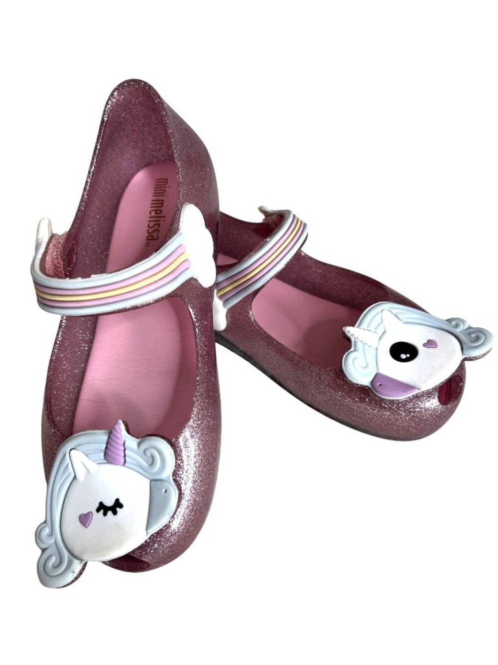 Mini Melissa Girls Unicorn Mary Jane Shoes Size 5 Glitter Pink